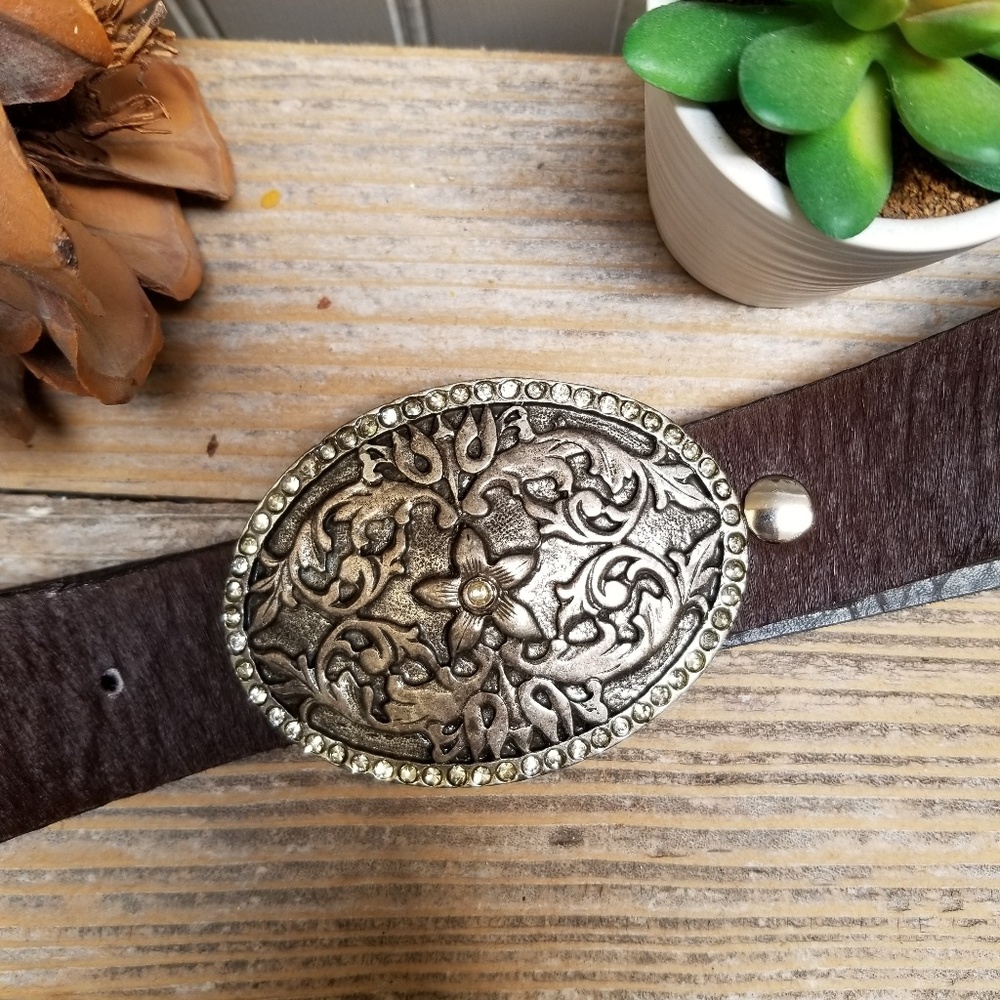 Tobacco Road Italian Made Leather Calf Hair Belt